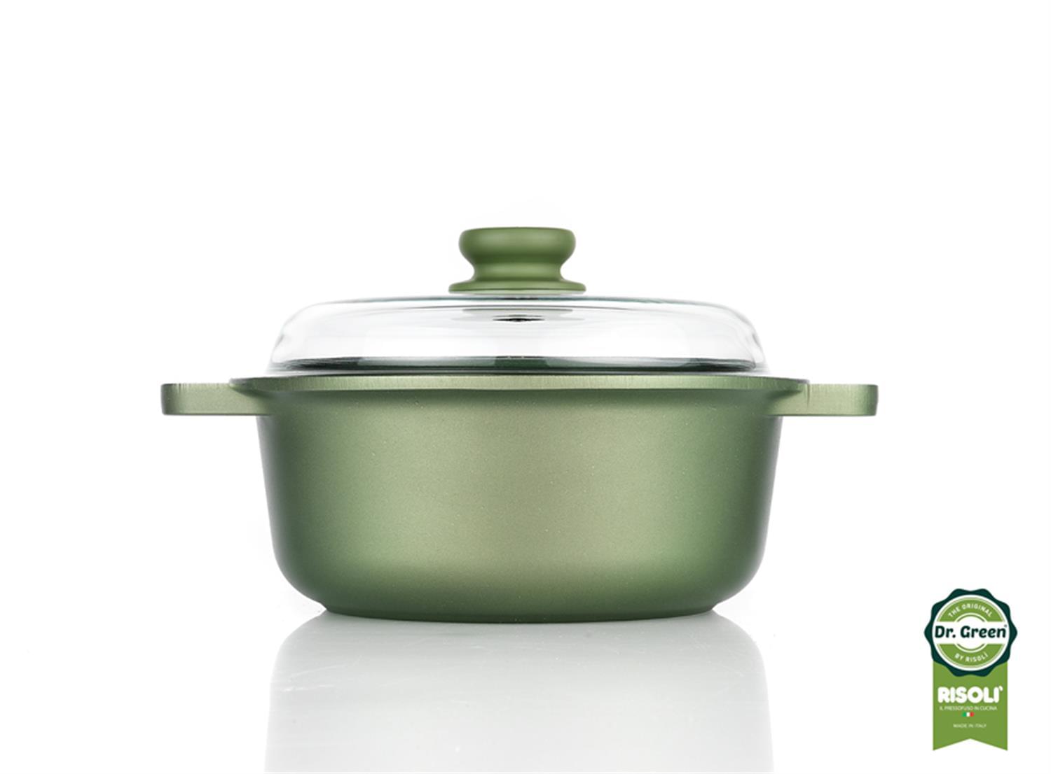 Dr. Green induction saucepan in die-cast aluminum with lid and two handles, diam. 24cm