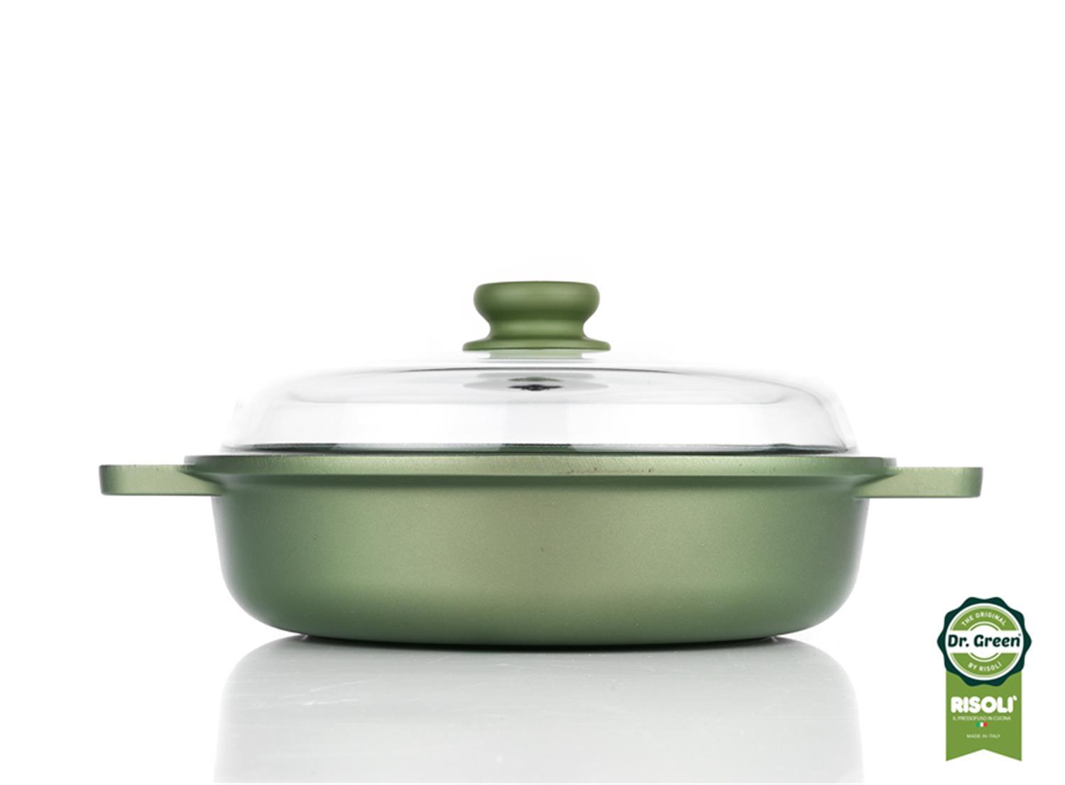 Dr. Green induction saucepan in die-cast aluminum with lid and two handles, diam. 28cm