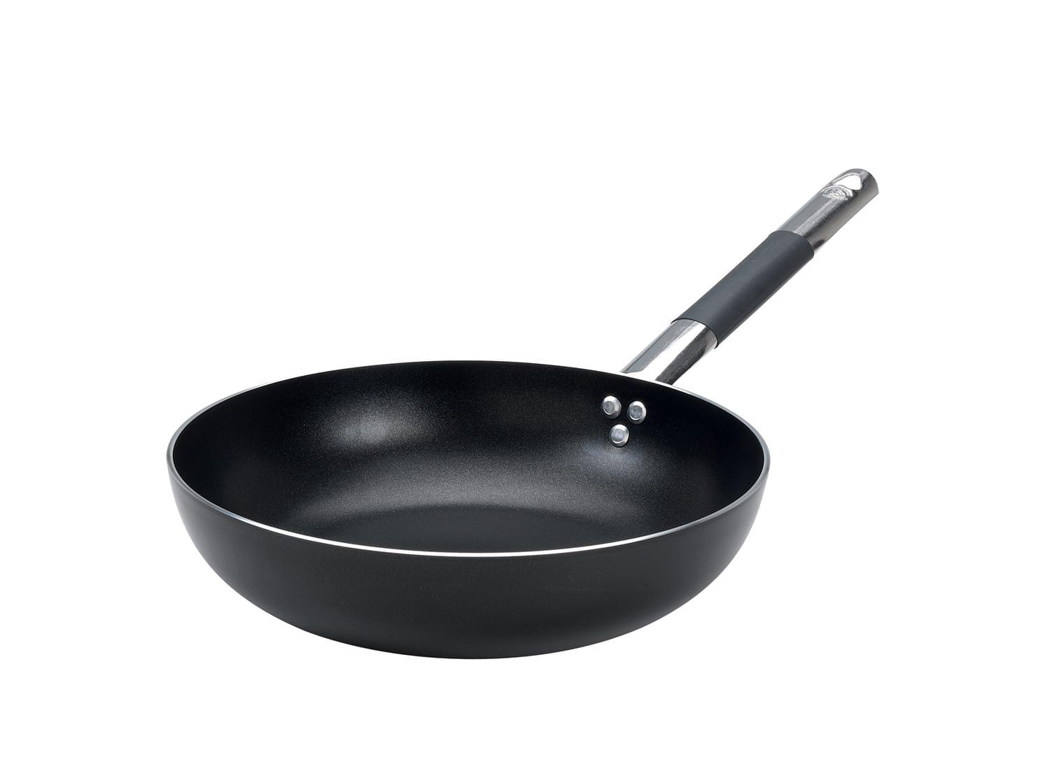 High AlBlack flared pan in 3mm non-stick aluminum with “cool” handle, diam. 20cm