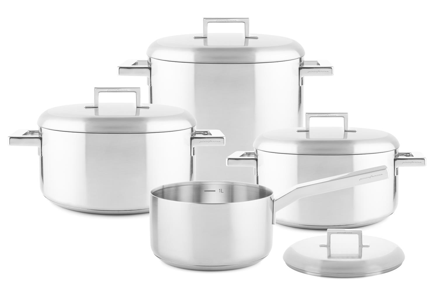 Set of stainless steel cookware for induction Stile line by Pininfarina, 8 pieces
