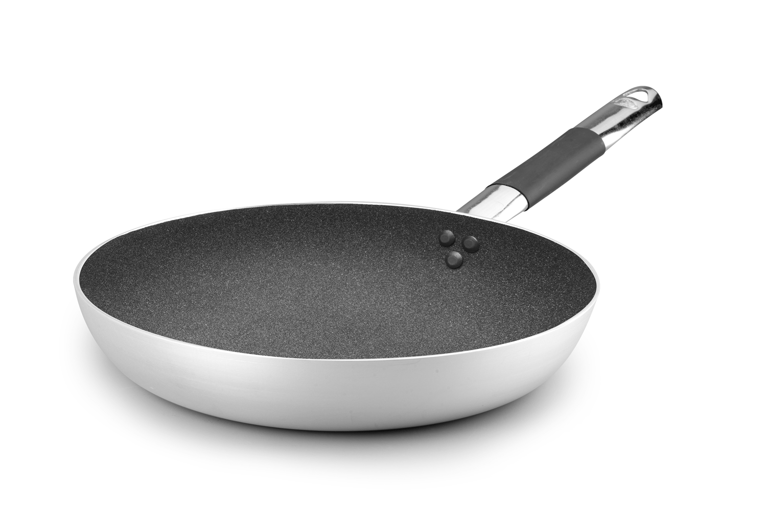 Shark Skin Low Flared Frying Pan in 3mm non-stick aluminum with “cool” handle, diam. 20cm