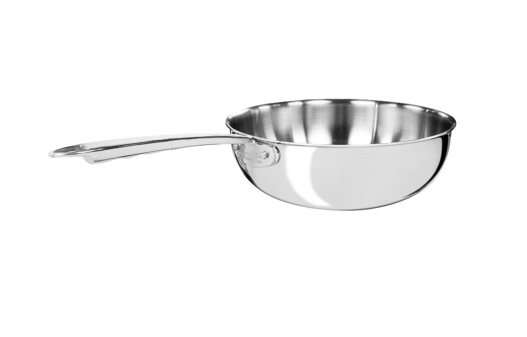 Wok a mantecare in Alu-inox 1907 3ply lucido, per induzione con manico tubolare, diam. 28cm