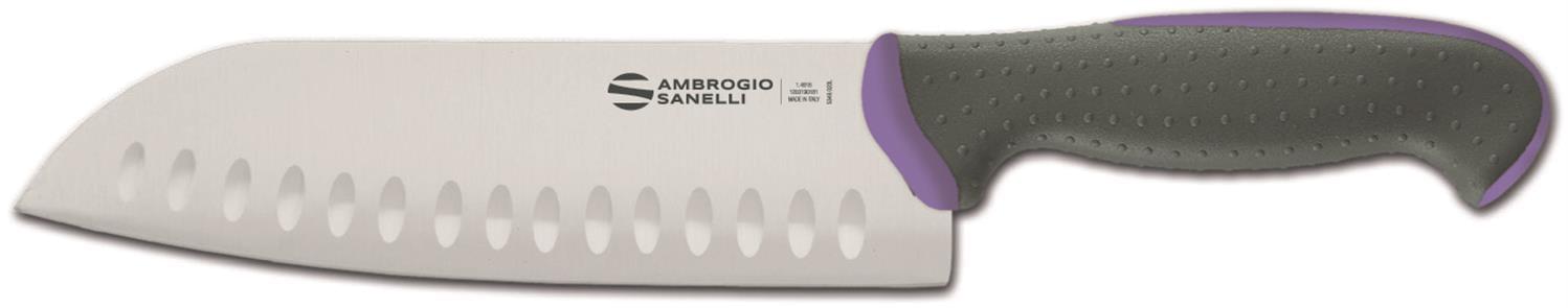 Santoku knife, serrated edge, 18 cm blade, purple colour, Tecna line