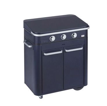 Combo Plancha a gas Enosign 80 blue navy con coperchio e carrello Enò