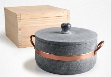 Casseruola alta in pietra ollare con manici in rame, diam. 20cm
