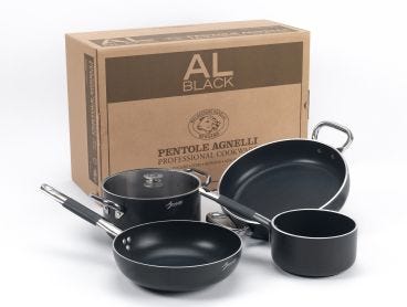 Batteria Pentole per 3-4 persone in alluminio antiaderente per Induzione Al-Black, 5 pezzi