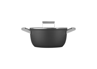 PFAS-free non-stick aluminum saucepan for induction, 2 handles, with lid, black color, diam. 24cm