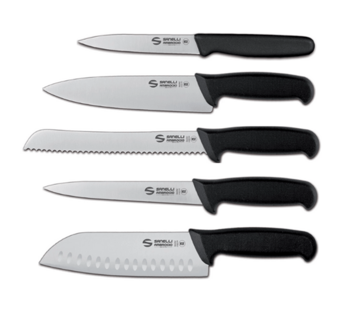 Set di coltelli da cucina Sanelli Ambrogio linea Supra, 5 pezzi +  Affilacoltelli in Omaggio