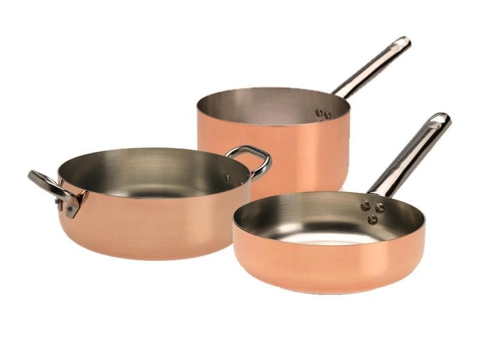 Pan set in smooth tinned copper for induction by Pentole Agnelli