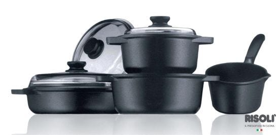 Cookware set for 3-4 people in 6 mm thick die-cast aluminum by Risolì