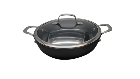 Tegame in alluminio antiaderente PFAS Free per induzione con maniglie e coperchio linea Alba, diam. 28cm