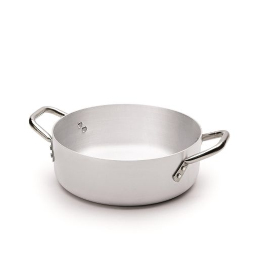 Casseruola bassa in alluminio con due maniglie in acciaio inox, spessore 3 mm, diam. 24cm