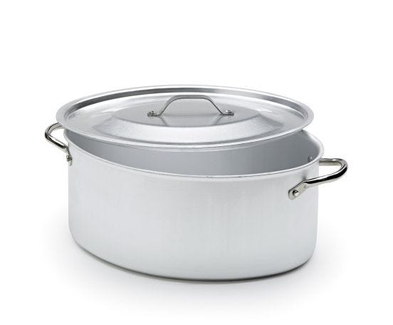 Casseruola ovale in alluminio con coperchio e maniglie in acciaio inox, diam. 35x25cm