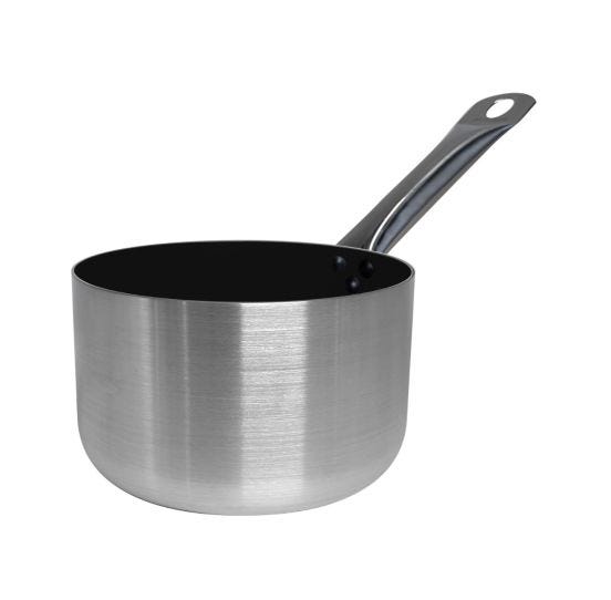 Basic high saucepan in non-stick aluminum for induction with stainless steel handle, 3 mm thick, diam. 16 cm