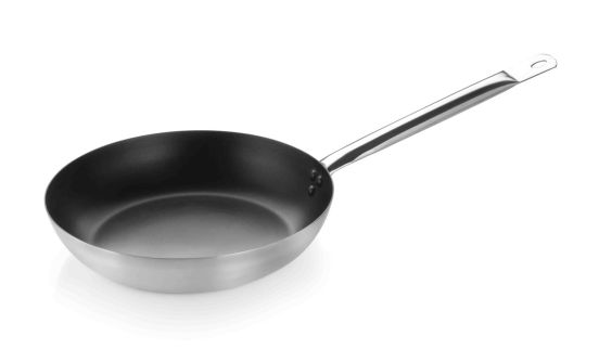 Padella svasata bassa in alluminio antiaderente con manico in acciaio inox , diam. 28cm