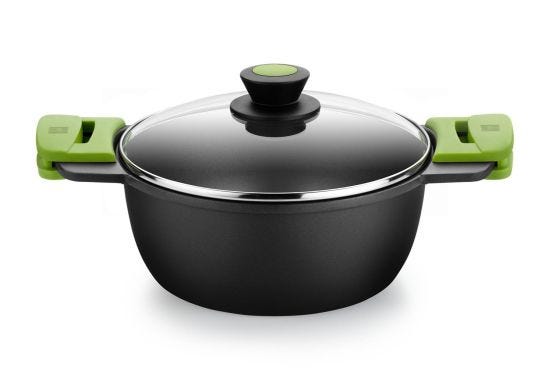 High saucepan in non-stick aluminum for induction with Prior glass lid, diam. 28cm