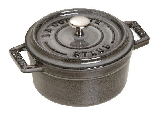 Casseruola tonda in ghisa per induzione colore grigio con maniglie e coperchio, diam. 10cm