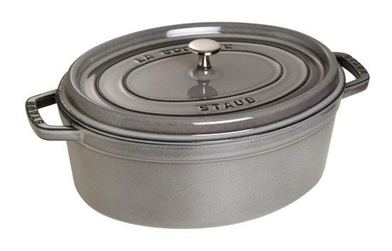 Casseruola ovale in ghisa per induzione colore grigio con maniglie e coperchio, diam. 23cm