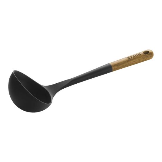 Mestolo nero in silicone e manico in legno Staub