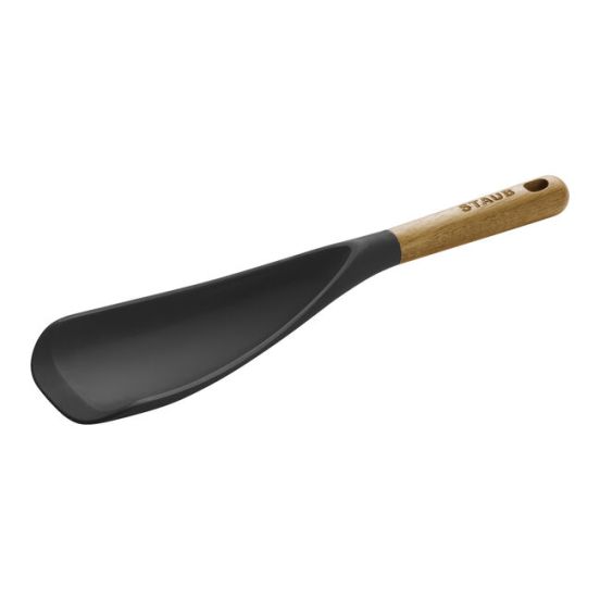 Cucchiaione multiuso nero in silicone e manico in legno Staub