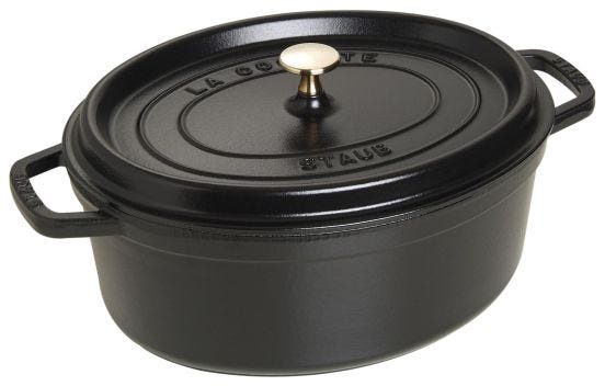 Casseruola ovale in ghisa per induzione colore nero con maniglie e coperchio, diam. 29cm
