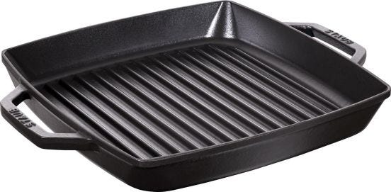 Griglia quadrata in ghisa per induzione colore nero con maniglie di Staub, diam.23cm