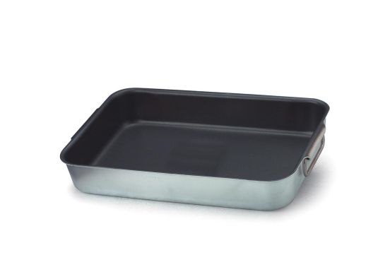 Tegame rettangolare in alluminio antiaderente con maniglie mobili, spessore 3 mm, diam. 35x26cm