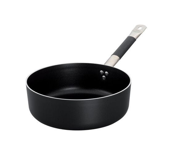 Casseruola bassa in alluminio antiaderente con manico in acciaio inox con guaina termoresistente, spessore 5 mm, diam. 20cm