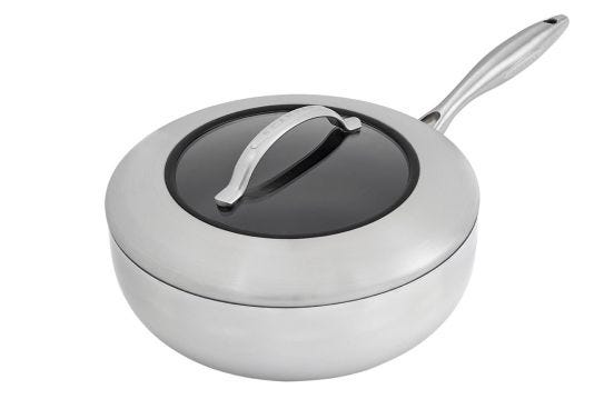 Frying pan CTX series in Alu-inox for induction with handle and lid in stainless steel, diam. 26cm