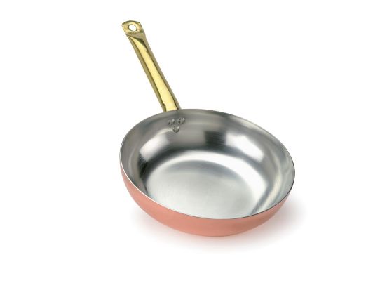 High flared pan in hand-tinned copper with brass handle, diam. 28cm