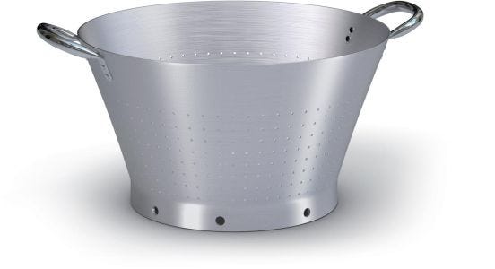 Aluminum conical colander with stainless steel handles