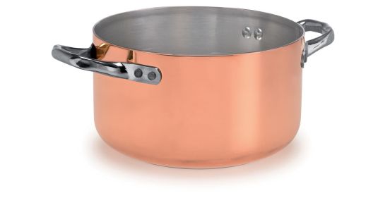 Casseruola Alta in Rame Stagnato per induzione con due maniglie in acciaio inox, diam. 20cm