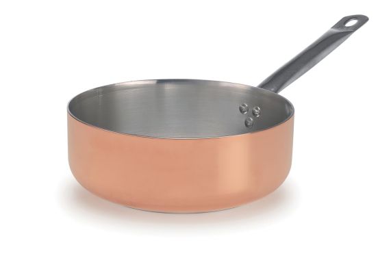 Casseruola Bassa in Rame Stagnato per induzione con un manico in acciaio inox, diam. 20cm