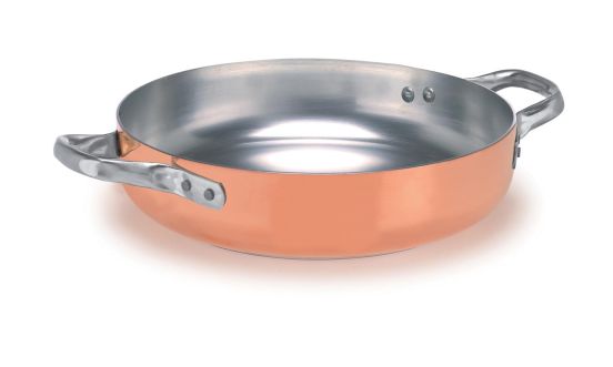 Tegame in Rame Stagnato per induzione con due maniglie in acciaio Inox, diam. 20cm