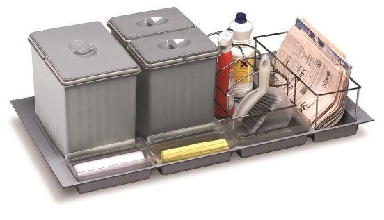 Pattumiera raccoglitore per cestone 3 secchi con portadetersivo e portacarta ( base sottolavello 100 cm)