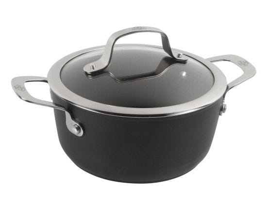 High saucepan in non-stick aluminum for induction with Alba line handles and lid, diam. 20cm