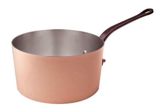Casseruola Alta in rame liscio stagnato a mano 2mm, un manico in ottone fuso, diam. 20cm