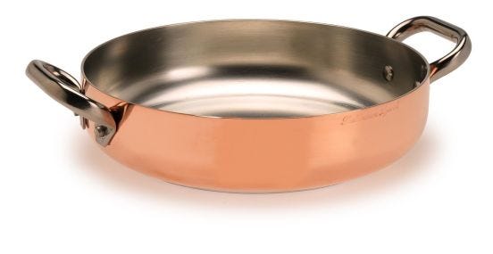 Tegame in rame stagnato ad induzione 2mm, due maniglie, diam. 28cm