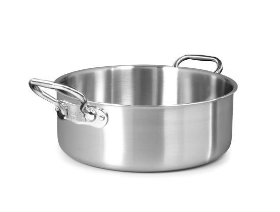 Low saucepan in alu-stainless steel for induction with two handles, diam. 36cm