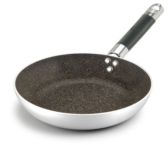 Stone flared low frying pan in 3mm non-stick aluminum with a &quot;cool&quot; handle, diam. 20cm