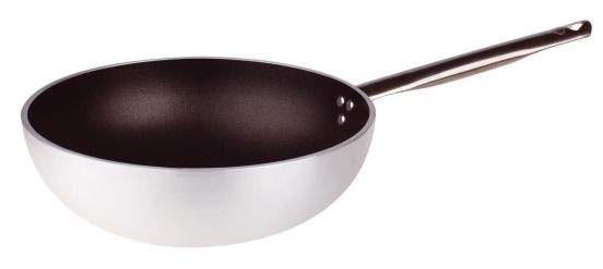 Wok fondo piano in alluminio antiaderente 5mm con un manico, diam. 32cm