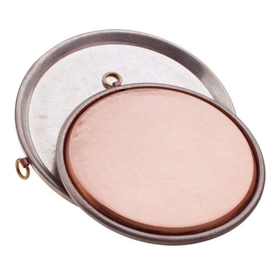 Tortiera per farinata in rame martellato stagnato a mano con orlo, diam.40cm