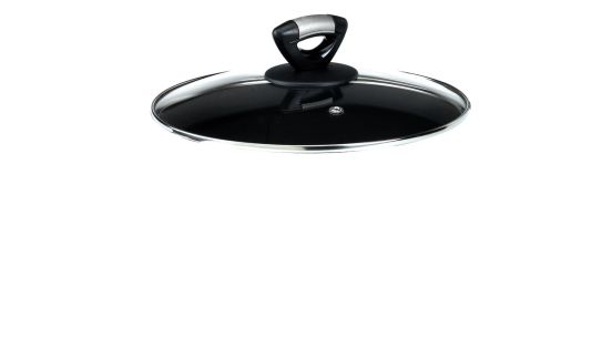 Glass lid with bakelite knob, diam.32cm