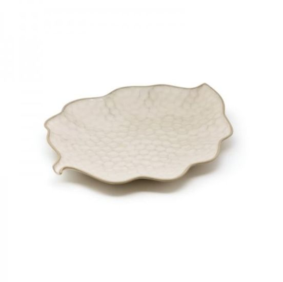 Beige leaf tray in Le Coq Kypseli porcelain, cm 22x17