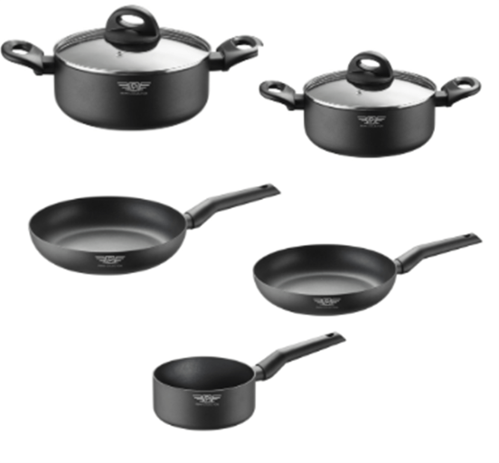 Battery set of non-stick aluminum pots for induction, Pop line, for 3-4 people, 7 pieces