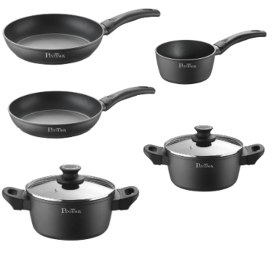Battery set of non-stick aluminum pots for induction, Power line, for 3-4 people, 7 pieces