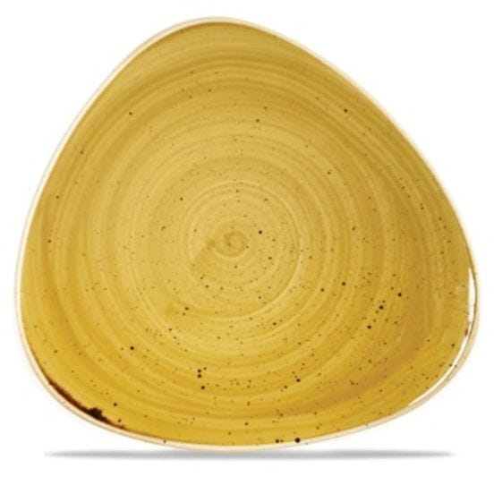 Triangular dinner plate in yellow stone porcelain, diam. 23cm, 12 pieces