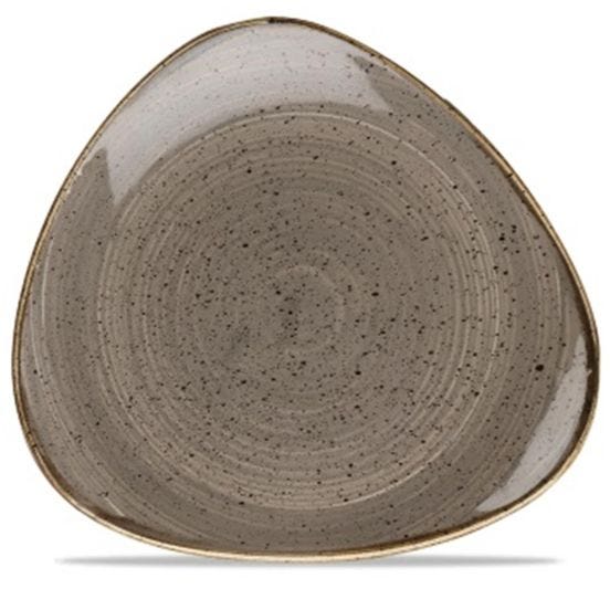 Triangular dinner plate in gray stone porcelain, diam. 31cm, 12 pieces