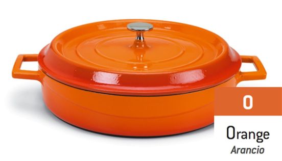 Casseruola Bassa in ghisa con coperchio e due maniglie Arancio, diam. 24cm