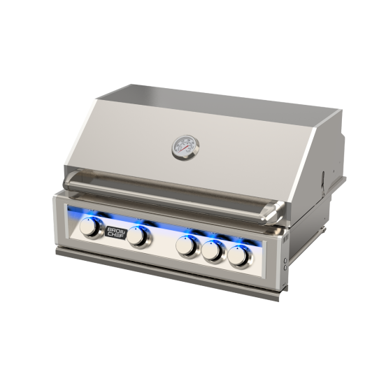 Premium Built-In Gas Barbecue, 5 Burners and Rear Burner, Stainless Steel - Broil Chef